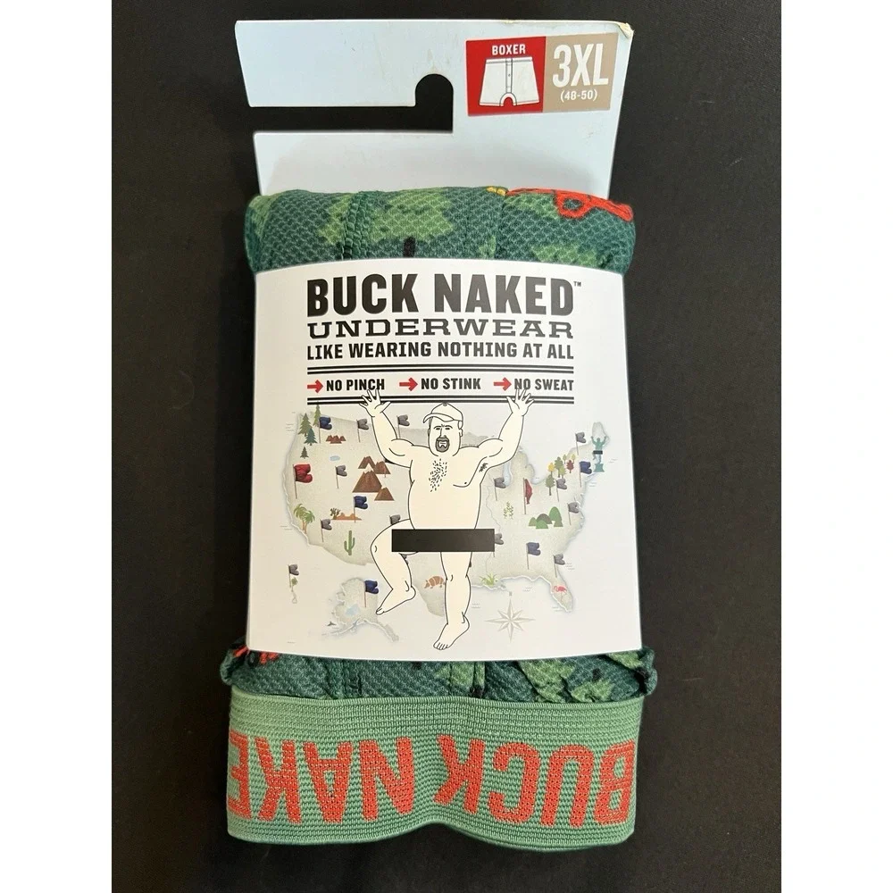 Duluth Trading Buck Naked Boxer Briefs Mens Size 3XL (48-50) Xmas Tree/Red Truck